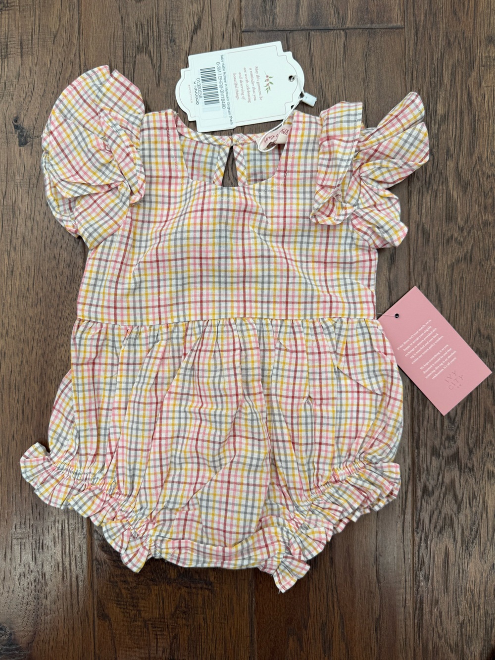 NWT Ivy City Co Baby Hattie Romper in Multicolor Gingham infant baby girl 0-3mo